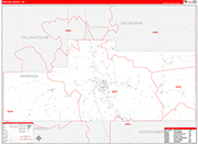 Grenada County Wall Map Red Line Style