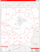 Hancock County Wall Map Red Line Style