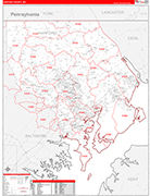 Harford County Wall Map Red Line Style