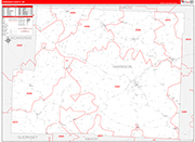 Harrison County Wall Map Red Line Style