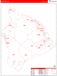 Hawaii County Wall Map Red Line Style
