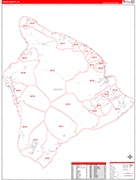 Hawaii County Wall Map Red Line Style