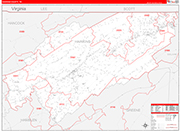 Hawkins County Wall Map Red Line Style
