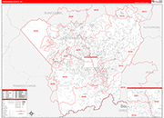 Henderson County Wall Map Red Line Style