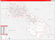 Henrico County Wall Map Red Line Style