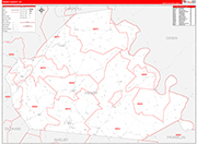 Henry County Wall Map Red Line Style