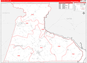 Hertford County Wall Map Red Line Style