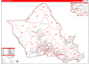 Honolulu Wall Map Red Line Style