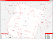 Howard County Wall Map Red Line Style