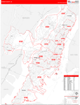 Hudson Wall Map Red Line Style