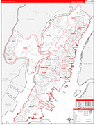 Hudson County Wall Map Red Line Style