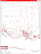 Jackson County Wall Map Red Line Style