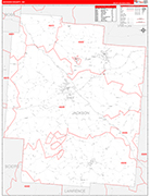 Jackson County Wall Map Red Line Style