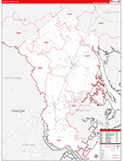 Jasper County Wall Map Red Line Style