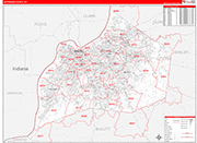 Jefferson County Wall Map Red Line Style