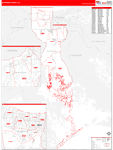 Jefferson County Wall Map Red Line Style