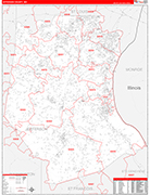 Jefferson County Wall Map Red Line Style