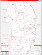 Jefferson County Wall Map Red Line Style
