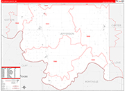 Jefferson County Wall Map Red Line Style