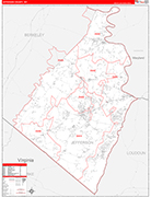 Jefferson County Wall Map Red Line Style