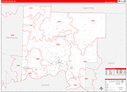 Johnson County Wall Map Red Line Style