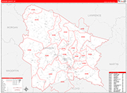 Johnson County Wall Map Red Line Style