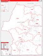 Josephine County Wall Map Red Line Style