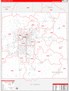 Kalamazoo County Wall Map Red Line Style