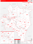Kanawha Wall Map Red Line Style