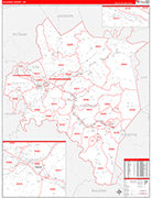 Kanawha County Wall Map Red Line Style
