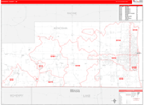 Kenosha County Wall Map Red Line Style