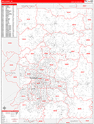 Kent County Wall Map Red Line Style