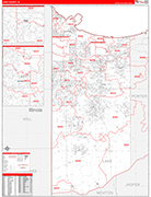 Lake Wall Map Red Line Style