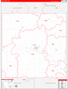 Lake Wall Map Red Line Style