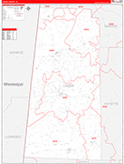 Lamar County Wall Map Red Line Style