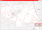 Lee County Wall Map Red Line Style