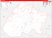 Lee County Wall Map Red Line Style