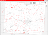 Licking County Wall Map Red Line Style