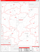 Logan County Wall Map Red Line Style