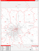 Lubbock County Wall Map Red Line Style