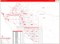 Manatee County Wall Map Red Line Style