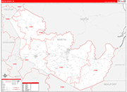 Martin County Wall Map Red Line Style