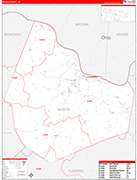 Mason County Wall Map Red Line Style
