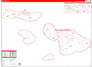 Maui County Wall Map Red Line Style