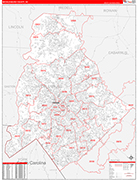 Mecklenburg Wall Map Red Line Style