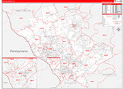 Mercer County Wall Map Red Line Style