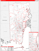Mobile County Wall Map Red Line Style