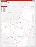 Moniteau County Wall Map Red Line Style
