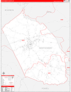 Montgomery County Wall Map Red Line Style