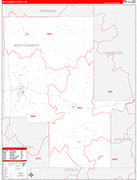 Montgomery County Wall Map Red Line Style